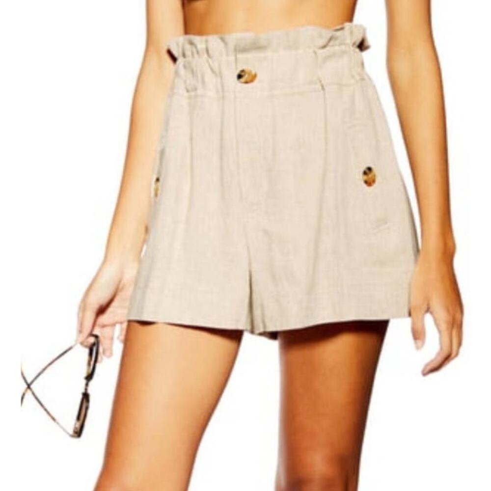 Topshop Cream Paper Bag Elastic Waist Linen Blend High Rise Pull On Shorts Sz 6